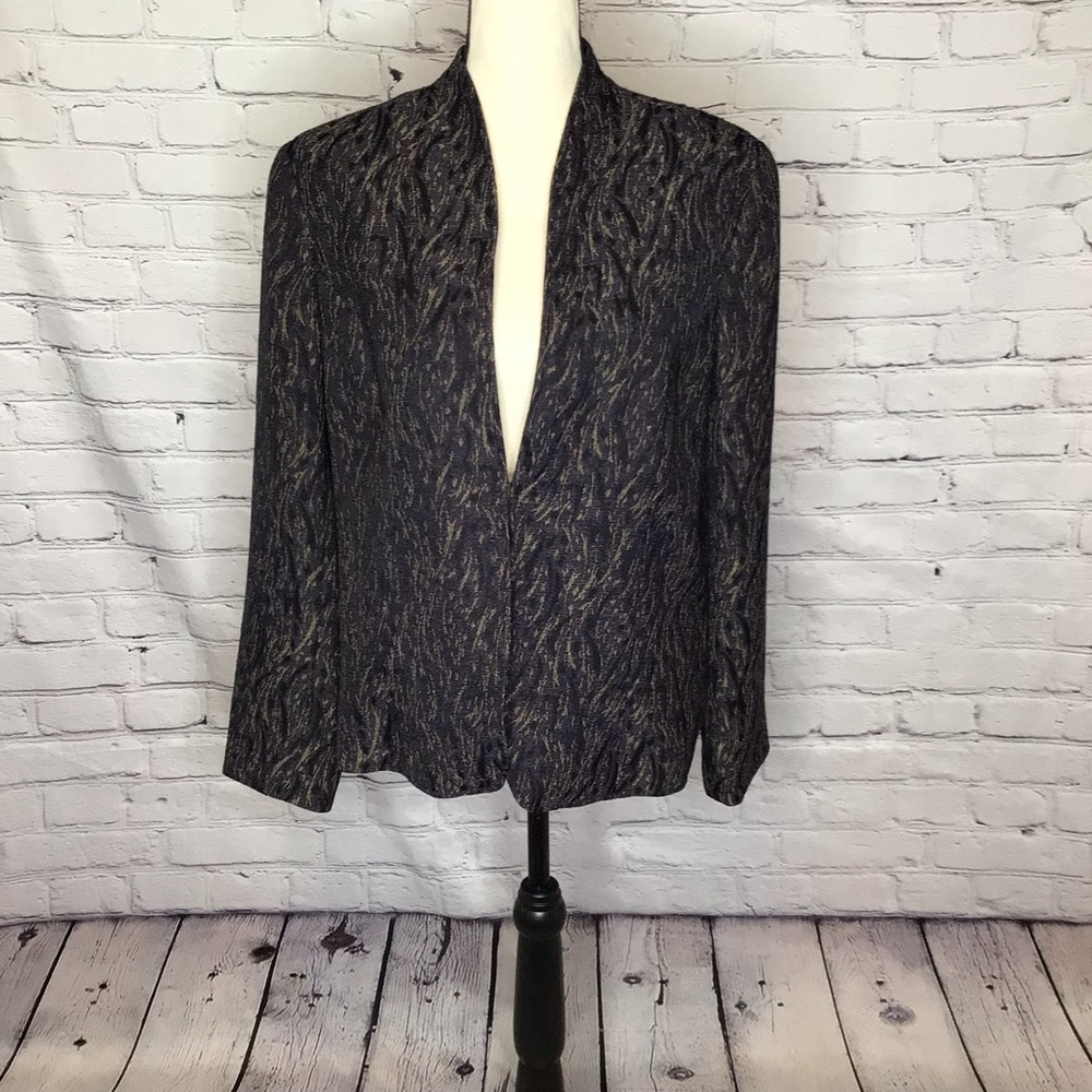 Coldwater Creek Shimmer Jacquard Jacket Black, Blue and Gold Medium 10-12 NWT